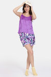 Zivame Bohemian Blooms Woven Shorts Set - Purple Magic — thumbnail 4